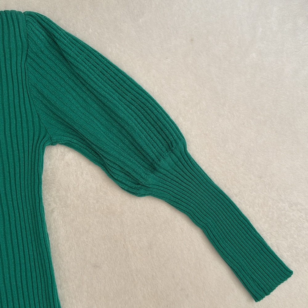 {VTG} Georgie Porgie | 70s/80s Rib Sweater Puff Sleeves Kelly Green (M) - Picture 15 of 16